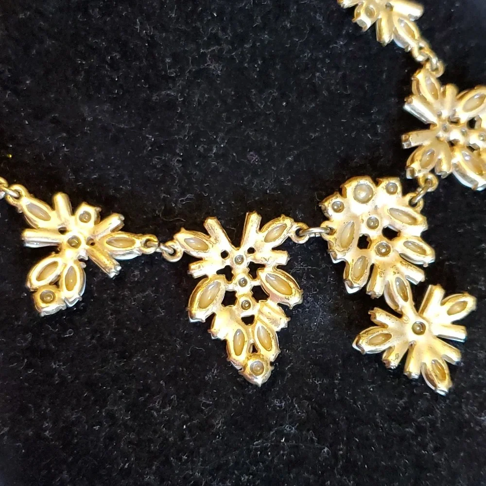 J. Crew brasstone statement necklace with cream marquis stones and ab stones